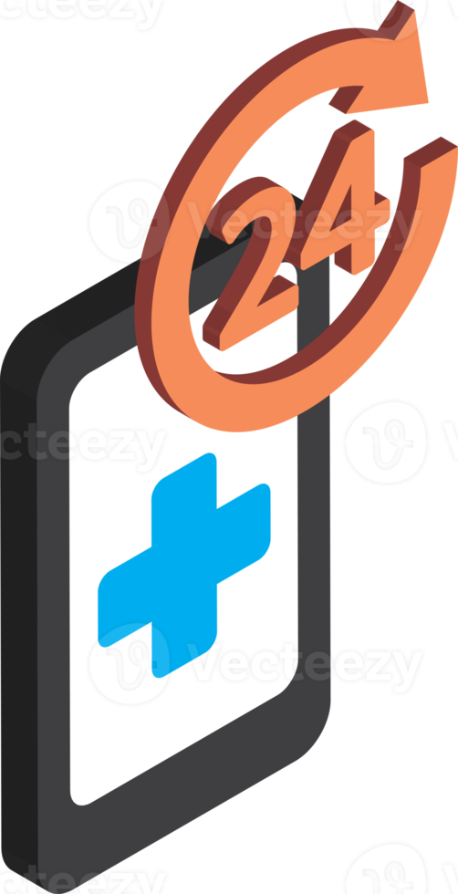 24 hour call and medical illustration in 3D isometric style png