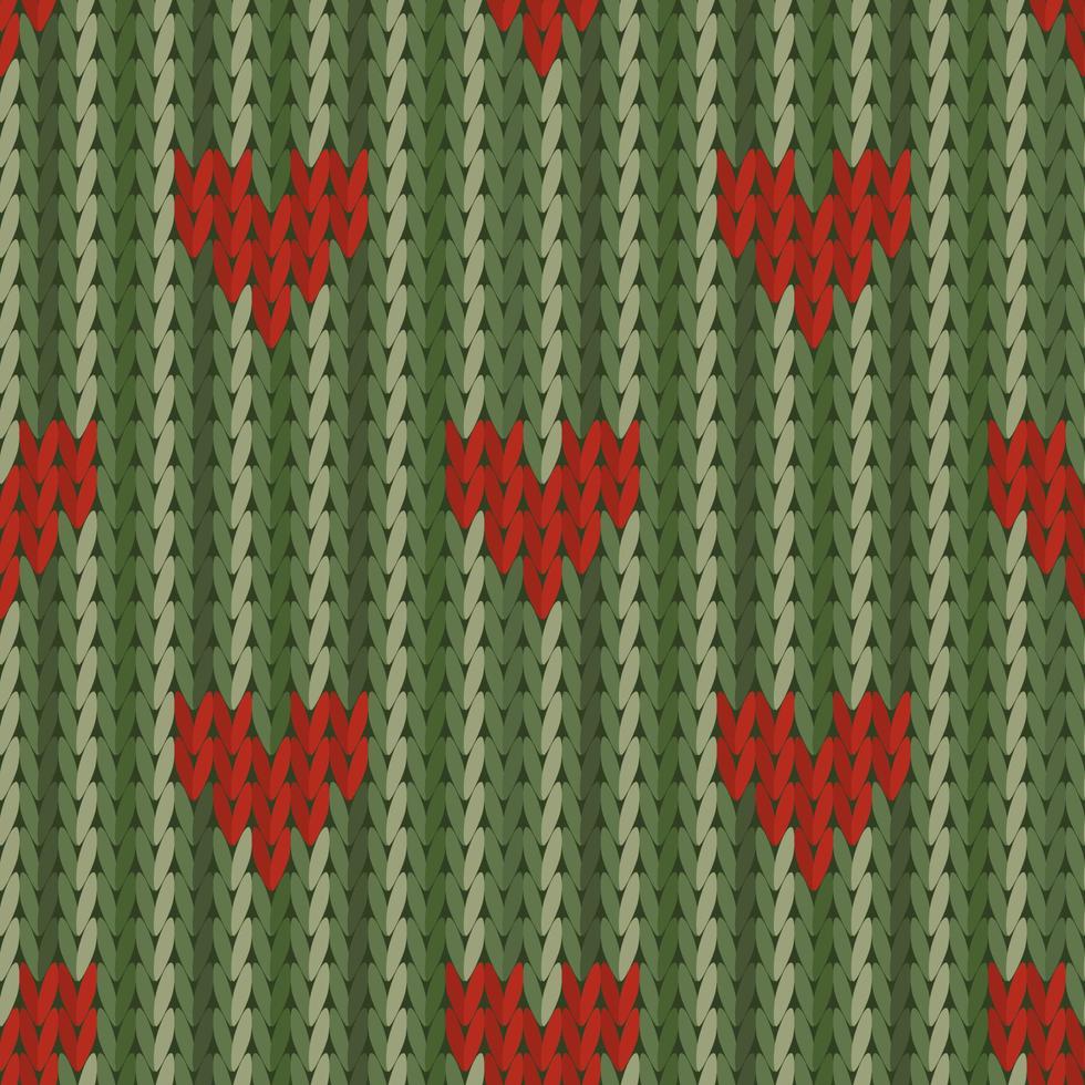 Seamless background with knitted hearts pattern. Knitted pattern for decorating Christmas and Valentines Day backgrounds. Wrapping paper pattern. Vector pattern.