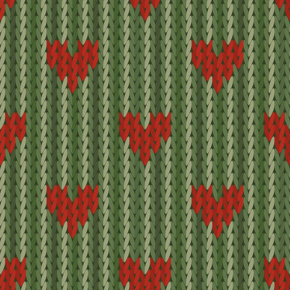 Seamless background with knitted hearts pattern. Knitted pattern for decorating Christmas and Valentines Day backgrounds. Wrapping paper pattern. Vector pattern.