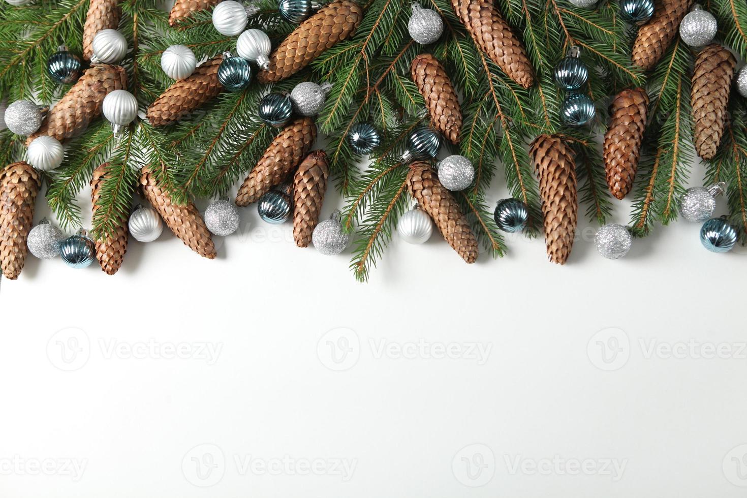 Merry Christmas and Happy New Year. A New Year's background with New Year decorations. New Year's card. photo