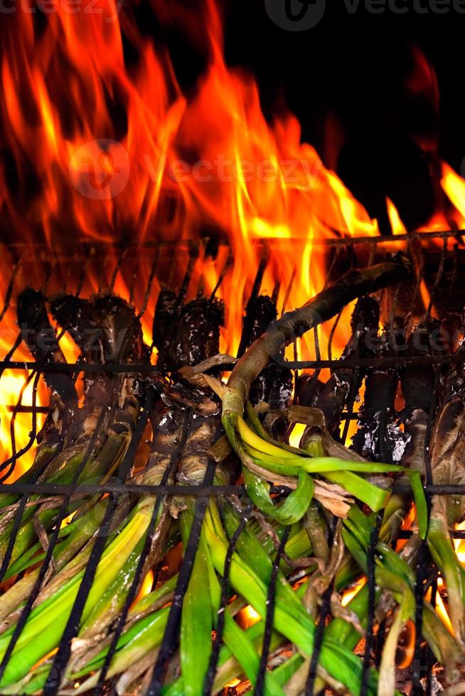 Sweet onion barbecue typical of Catalonia. Vertical image. photo