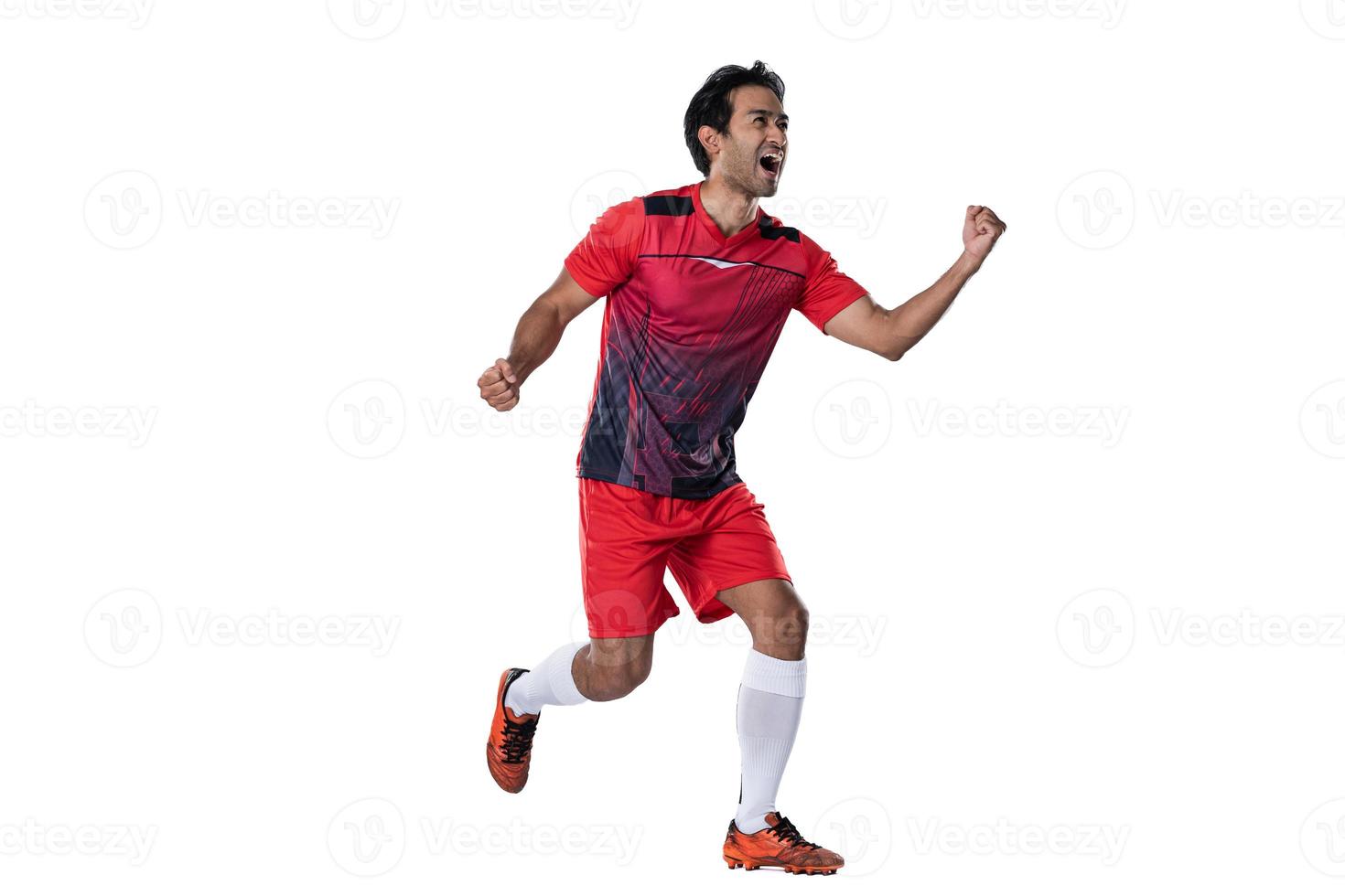 Young footballer Show excitement and joy after winning and celebrating success. photo