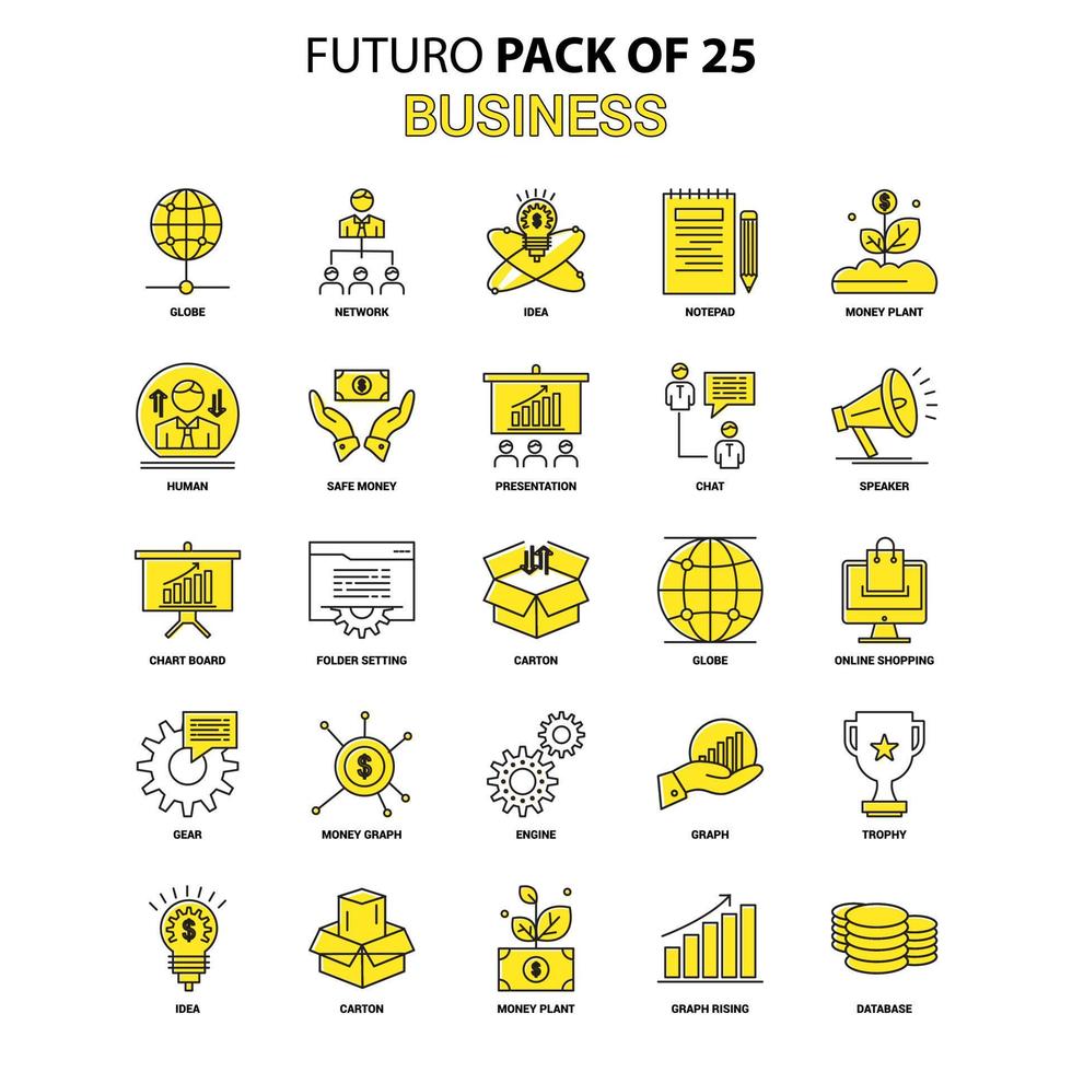 conjunto de iconos de negocios amarillo futuro paquete de iconos de último diseño vector