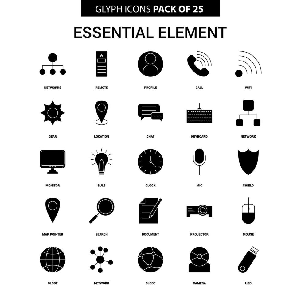 conjunto de iconos de vector de glifo de elemento esencial