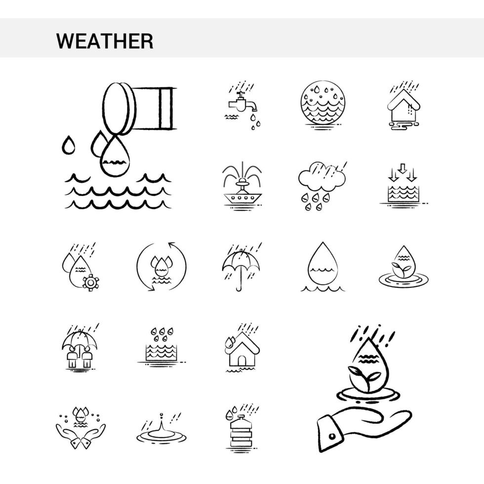 Weather hand drawn Icon set style isolated on white background Vector