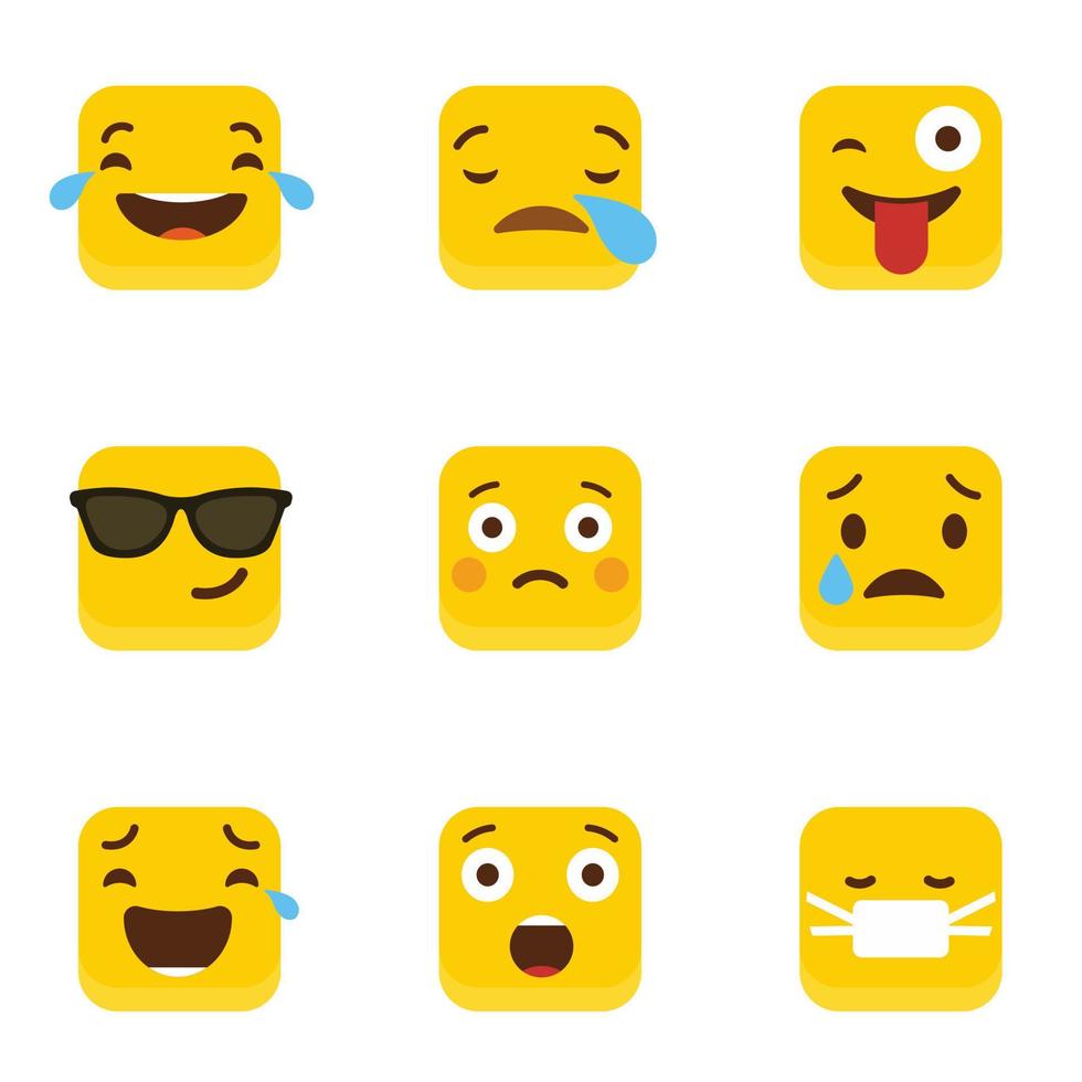 conjunto de vectores de diseño de emojis cuadrados amarillos