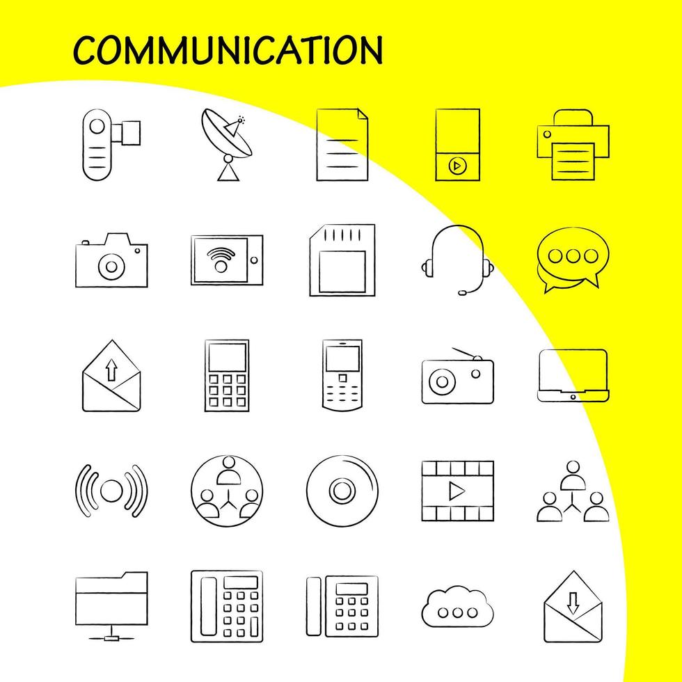 Communication Hand Drawn Icons Set For Infographics Mobile UXUI Kit And Print Design Include Laptop Computer Device Electronics Mobile Chat Sms Communication Collection Modern Infographic vector