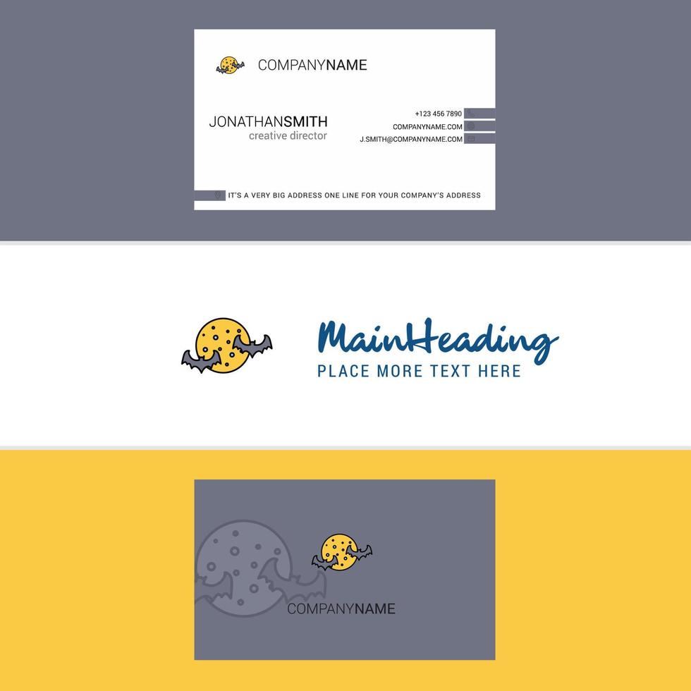 Beautiful Moon and bats Logo and business card vertical Design Vector
