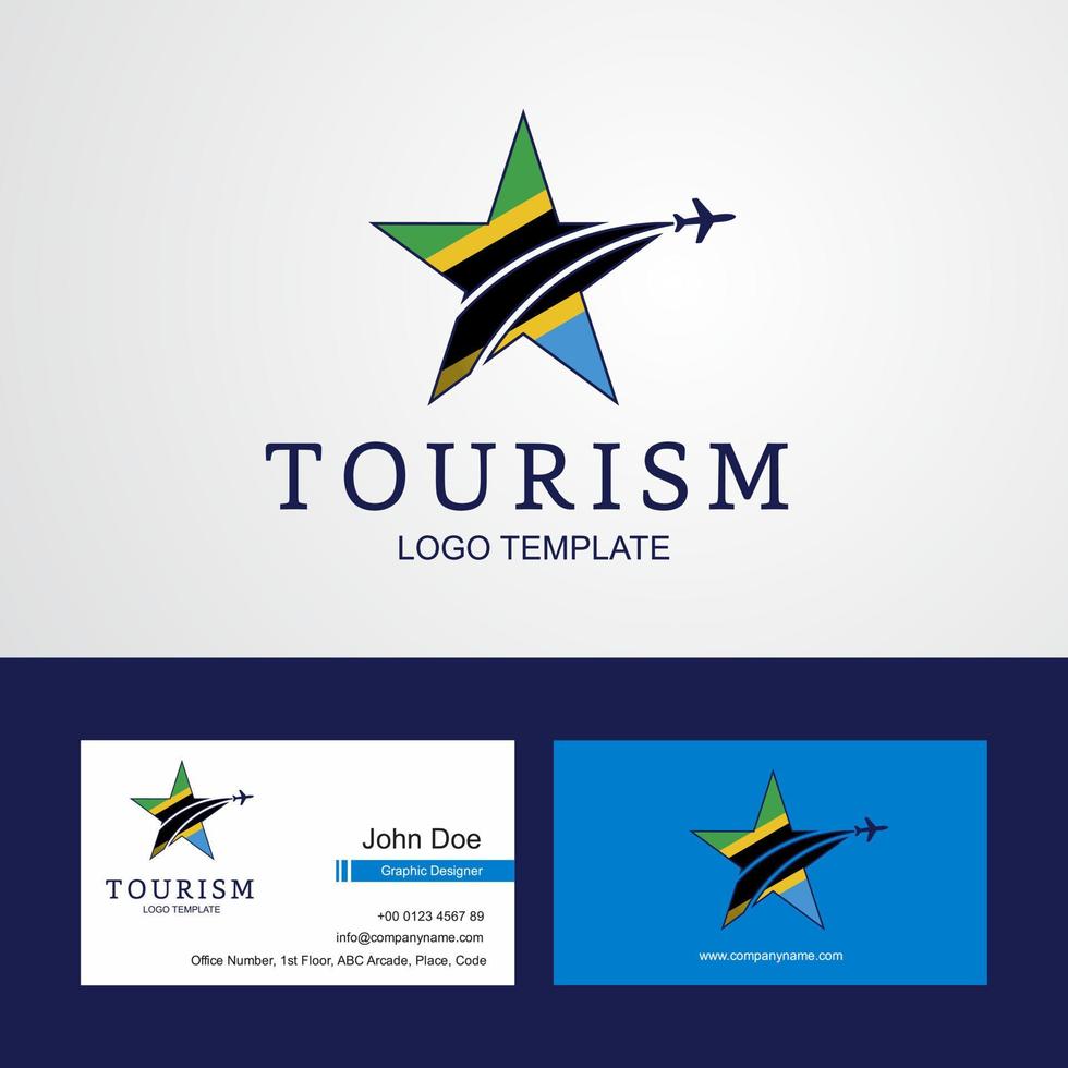 logotipo de estrella creativa de bandera de tanzania de viaje y diseño de tarjeta de visita vector