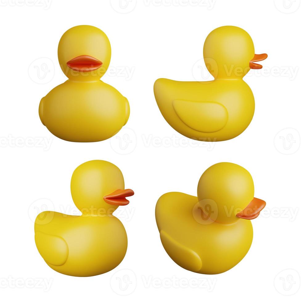 yellow toy duck with a different perspective. 3d render illustration photo