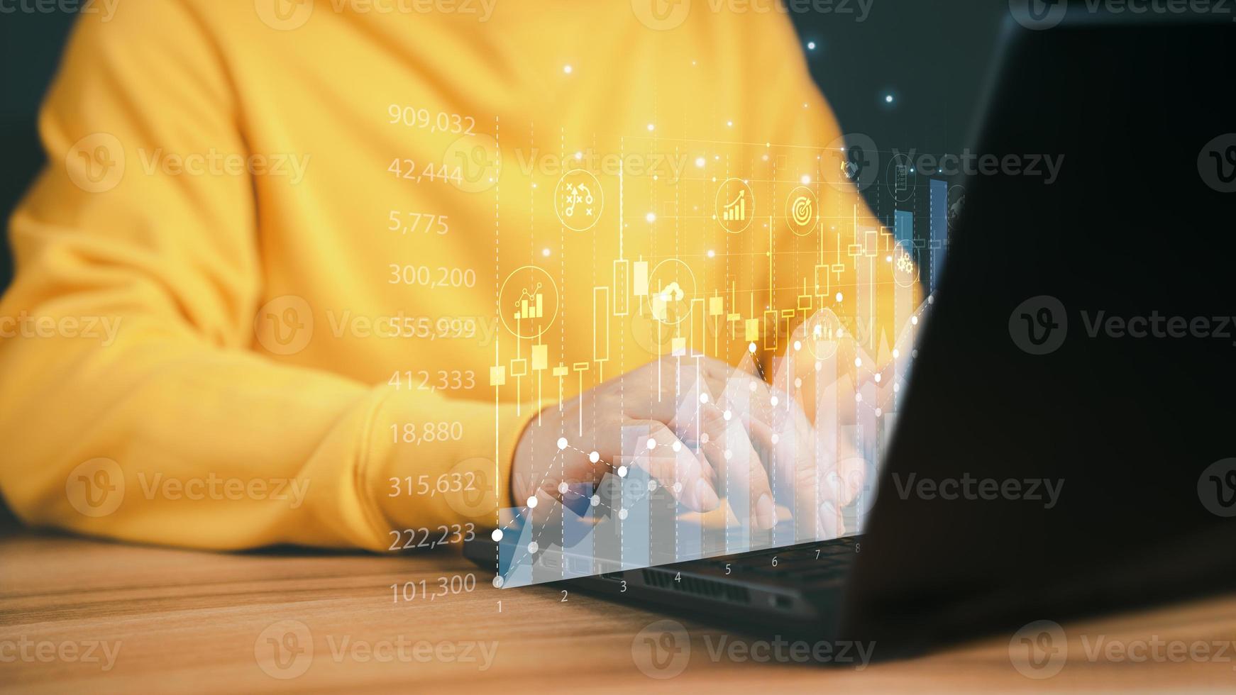 Stock Market Investment Funds and Digital Assets. Man analyzing financial data forex trading graph in home. Business finance technology and investment concept. photo