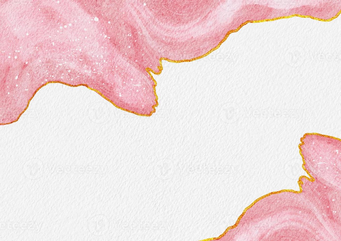 Pink watercolor and gold line with paper texture, background for template. invitation card. greeting card. wedding card photo