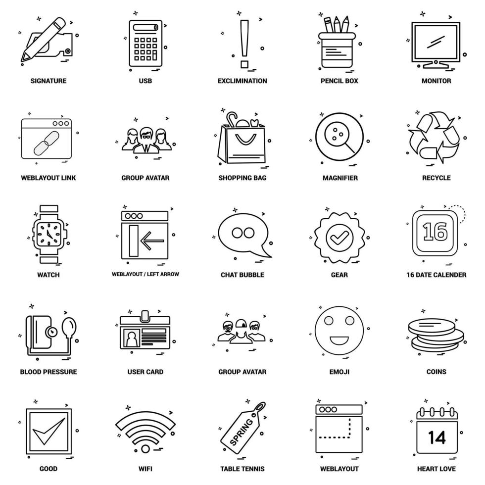 25 Business Concept Mix Line Icon set vector