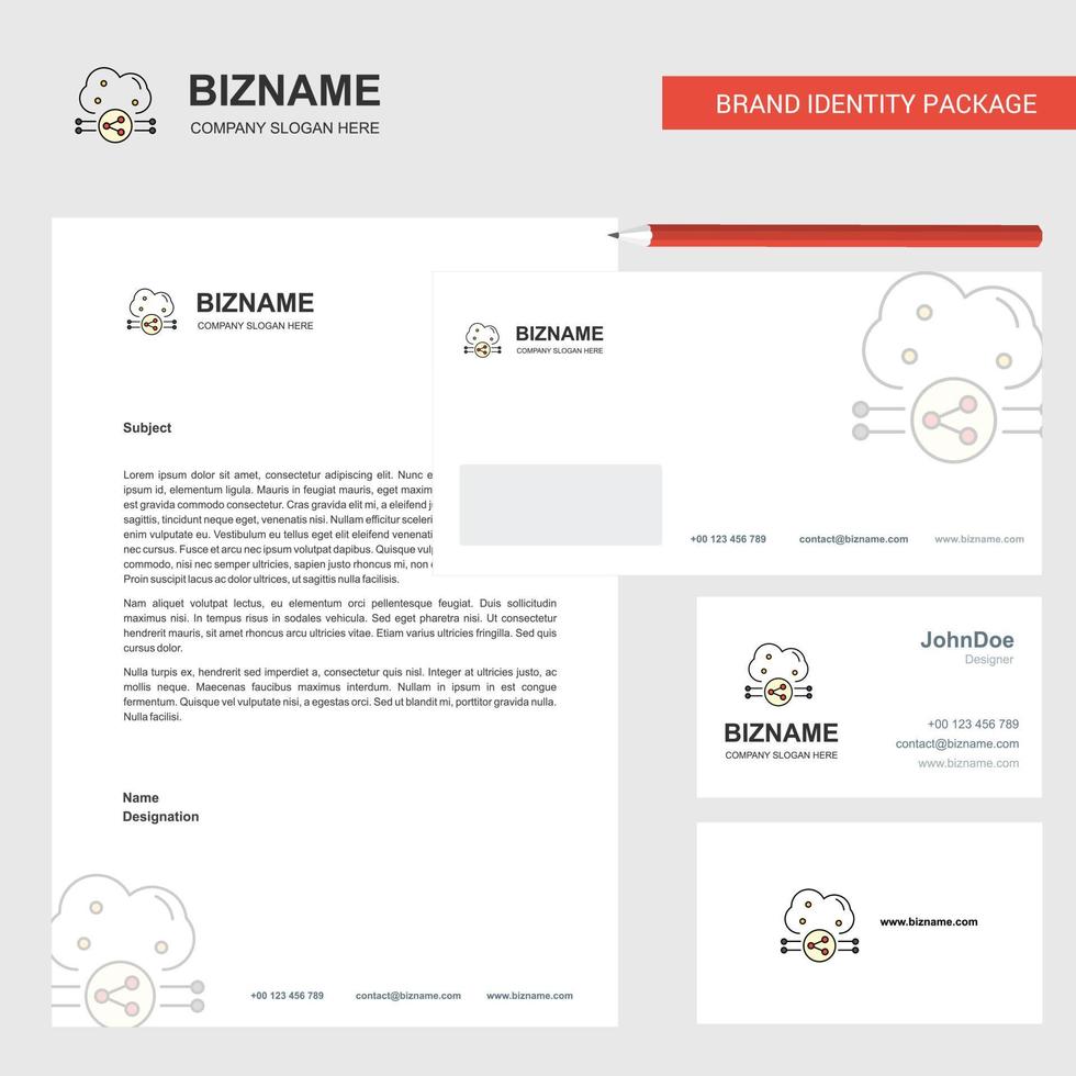 Cloud sharing Business Letterhead Envelope and visiting Card Design vector template