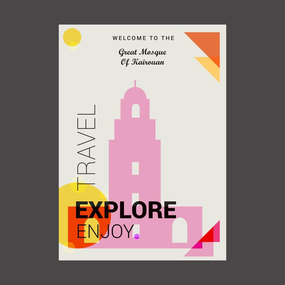 bienvenido a la gran mezquita de kairouan túnez explore travel enjoy poster template vector