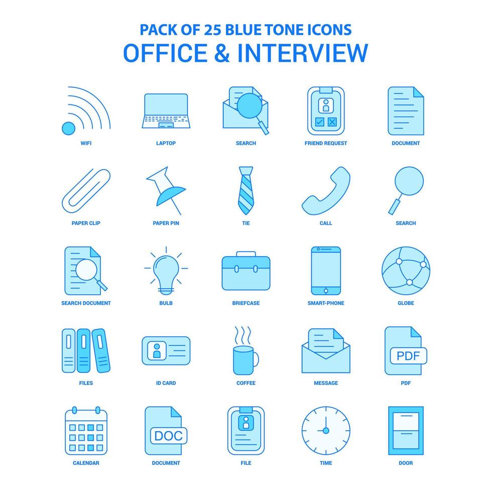 Office and Interview Blue Tone Icon Pack 25 Icon Sets vector