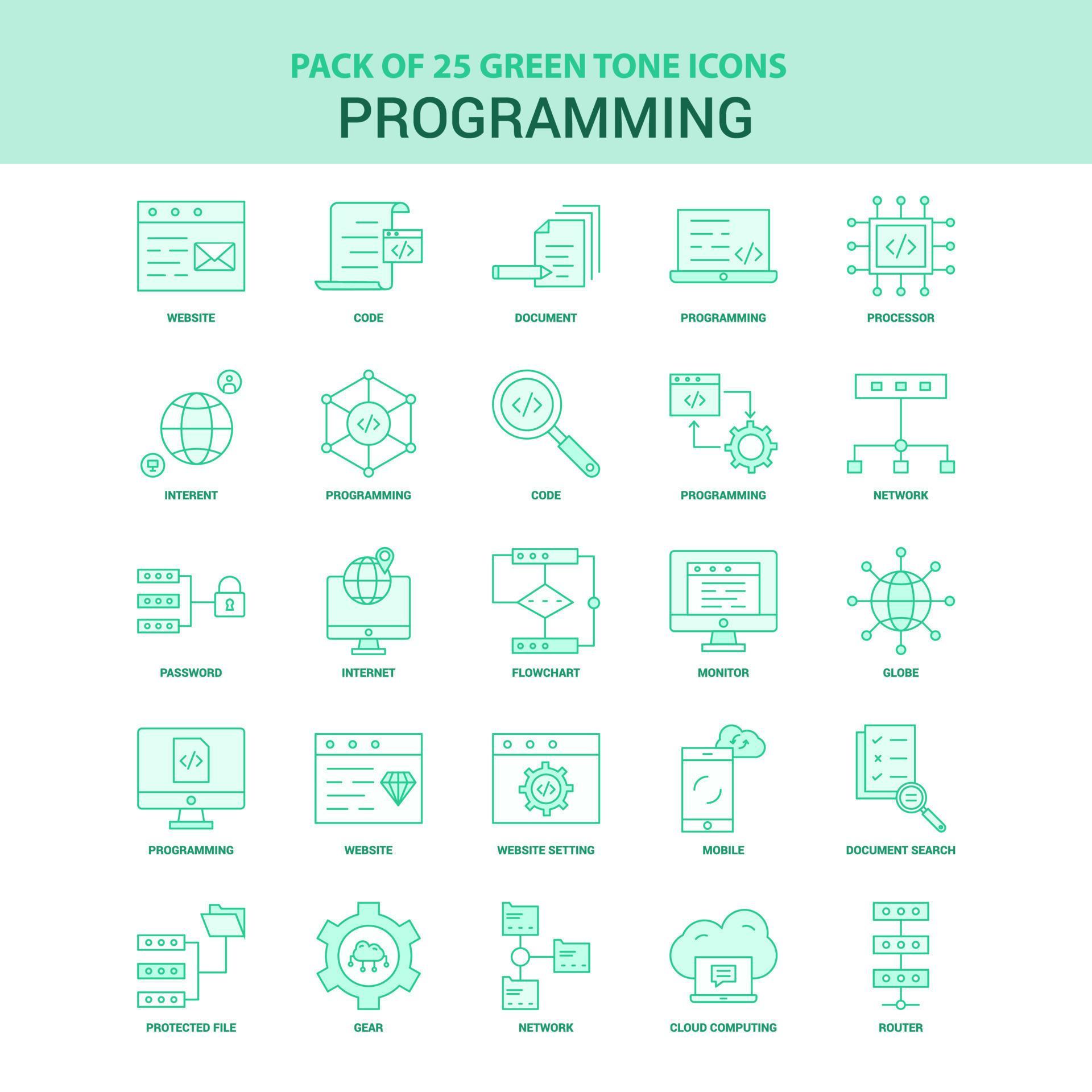 25 Green Programming Icon set 14379044 Vector Art at Vecteezy