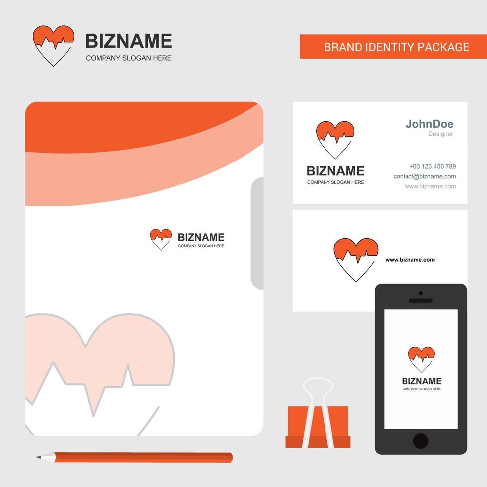 Heart ECG Business Logo File Cover Visiting Card and Mobile App Design Vector Illustration