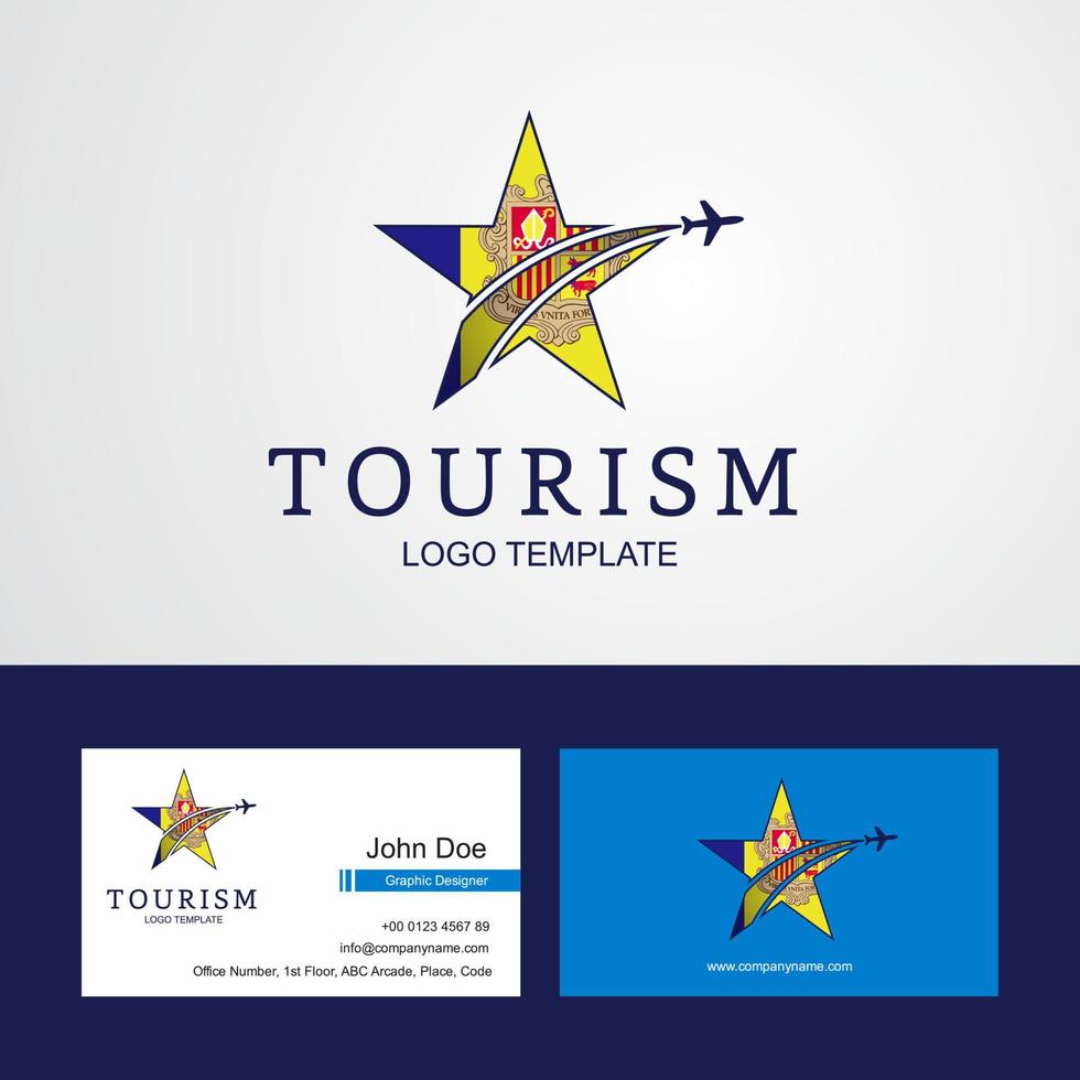 viaje andorra bandera estrella creativa logotipo y diseño de tarjeta de visita vector