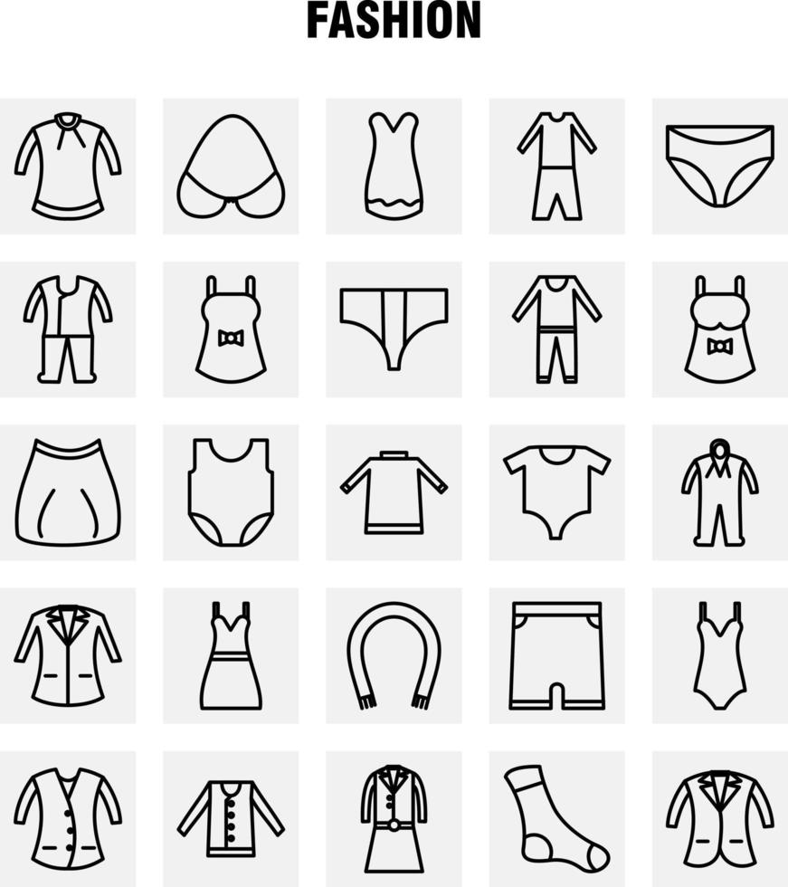 los iconos de línea de moda establecidos para el kit de uxui móvil infográfico y el diseño de impresión incluyen camisas, prendas de vestir, vestidos, prendas de vestir, prendas de vestir, colección de prendas, logotipo y pictograma de infografía moderna vector