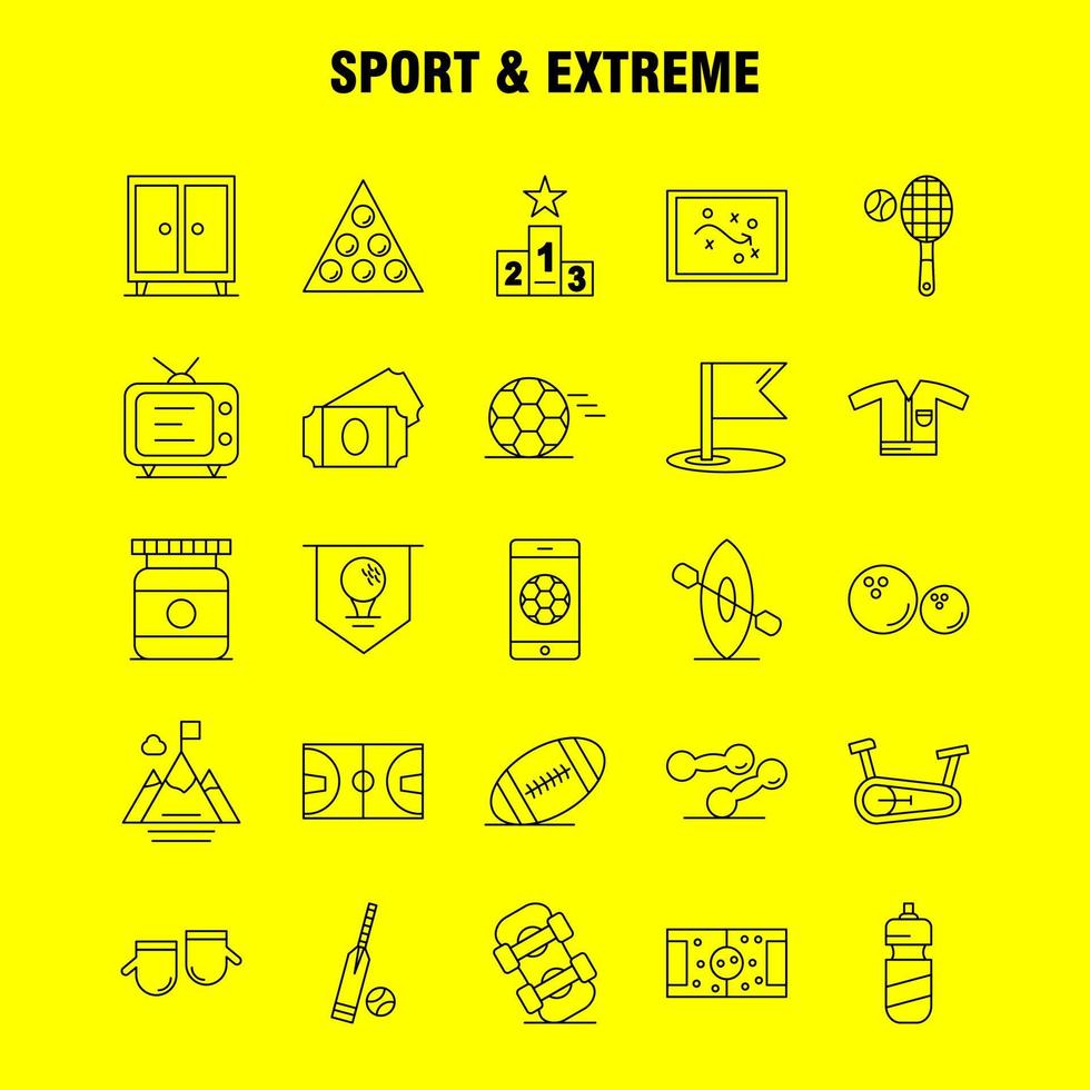 los iconos deportivos y de línea extrema establecidos para infografías kit uxui móvil y diseño de impresión incluyen juego de pelota de fútbol deporte juego móvil juego en línea conjunto de iconos vector