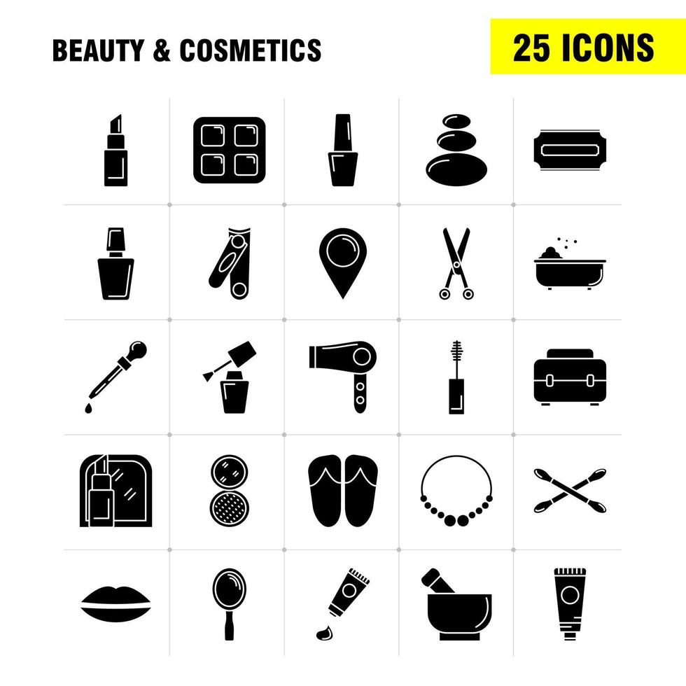 icono de glifo sólido de belleza y cosmética para impresión web y kit de uxui móvil, como collar de joyas, labios presentes, boca cosmética, ropa de belleza, paquete de pictogramas vector