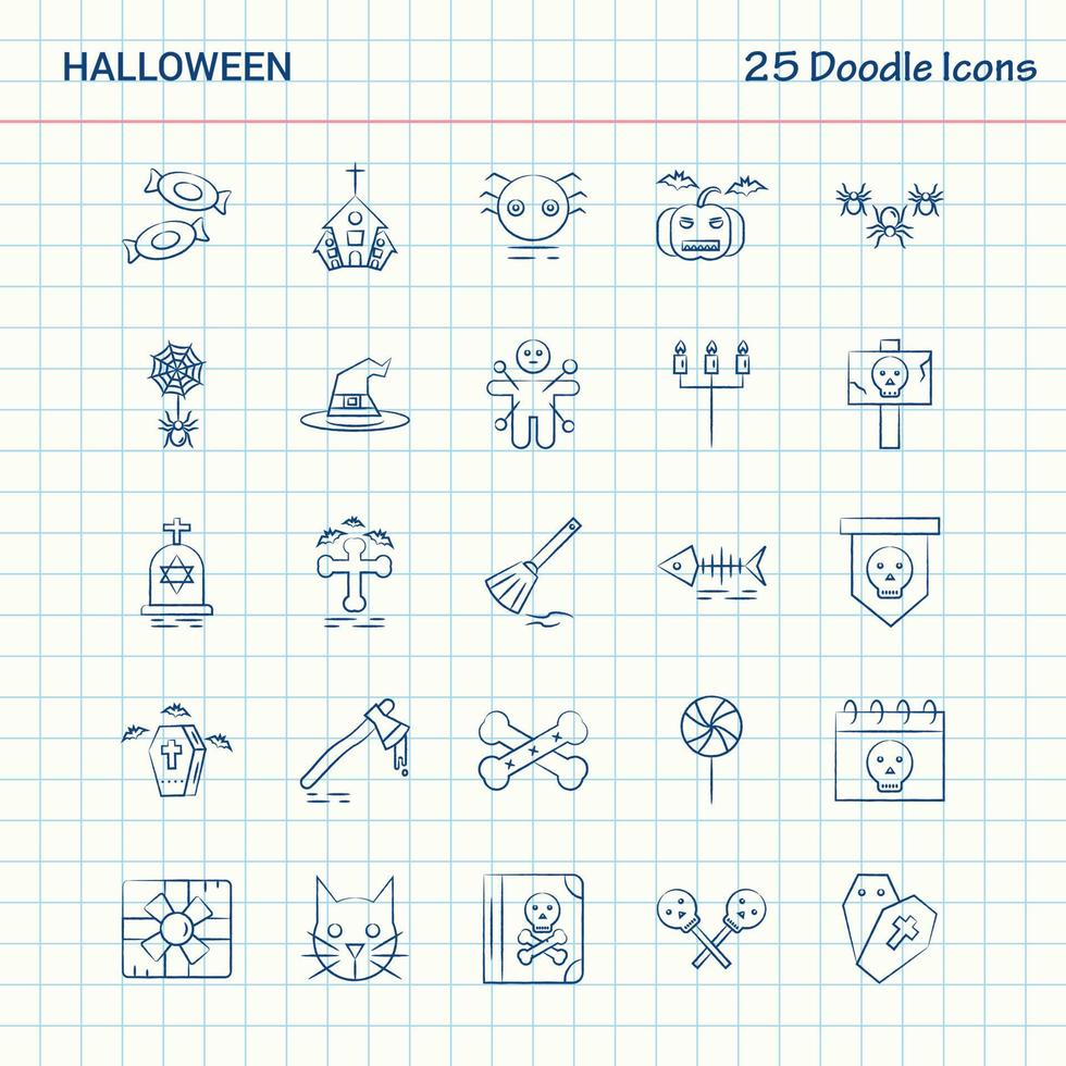 Halloween 25 Doodle Icons Hand Drawn Business Icon set vector