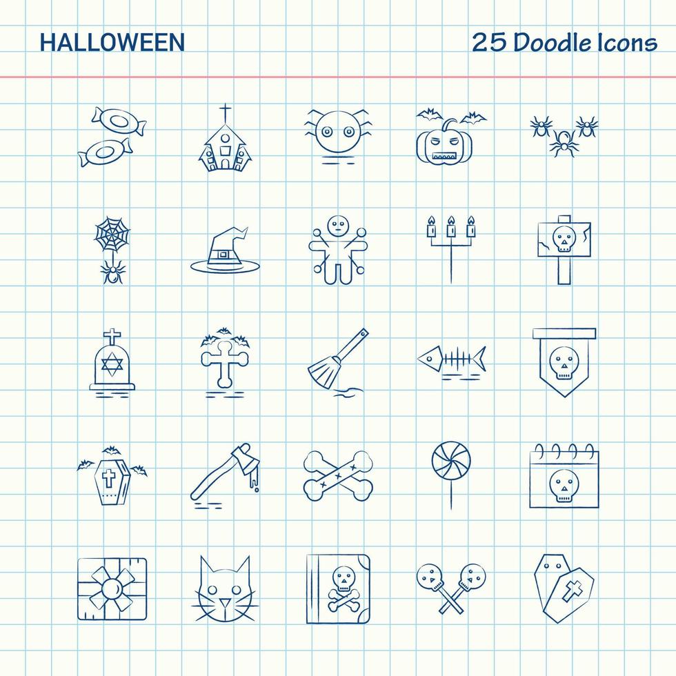 halloween 25 iconos de doodle conjunto de iconos de negocios dibujados a mano vector