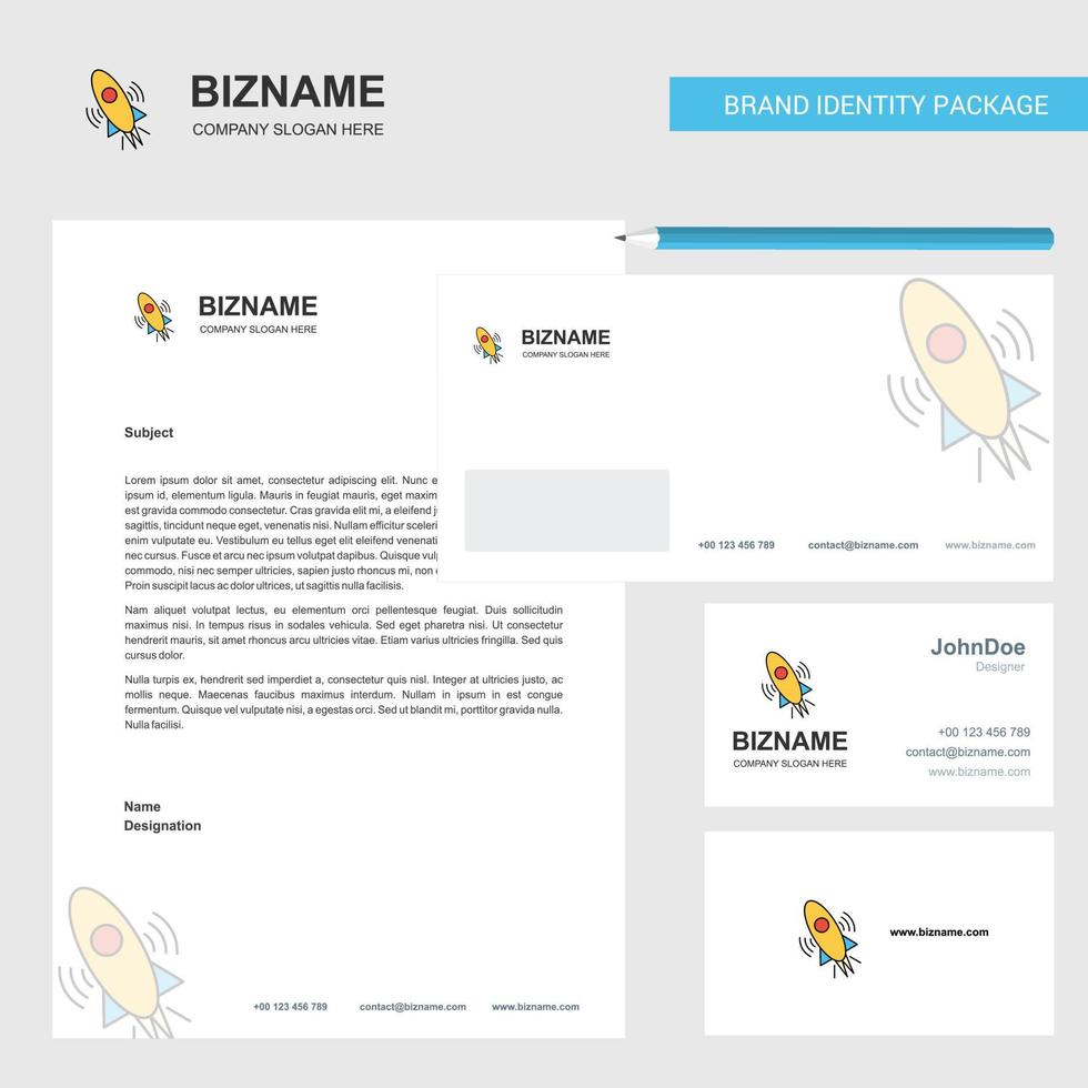 Rocket Business Letterhead Envelope and visiting Card Design vector template