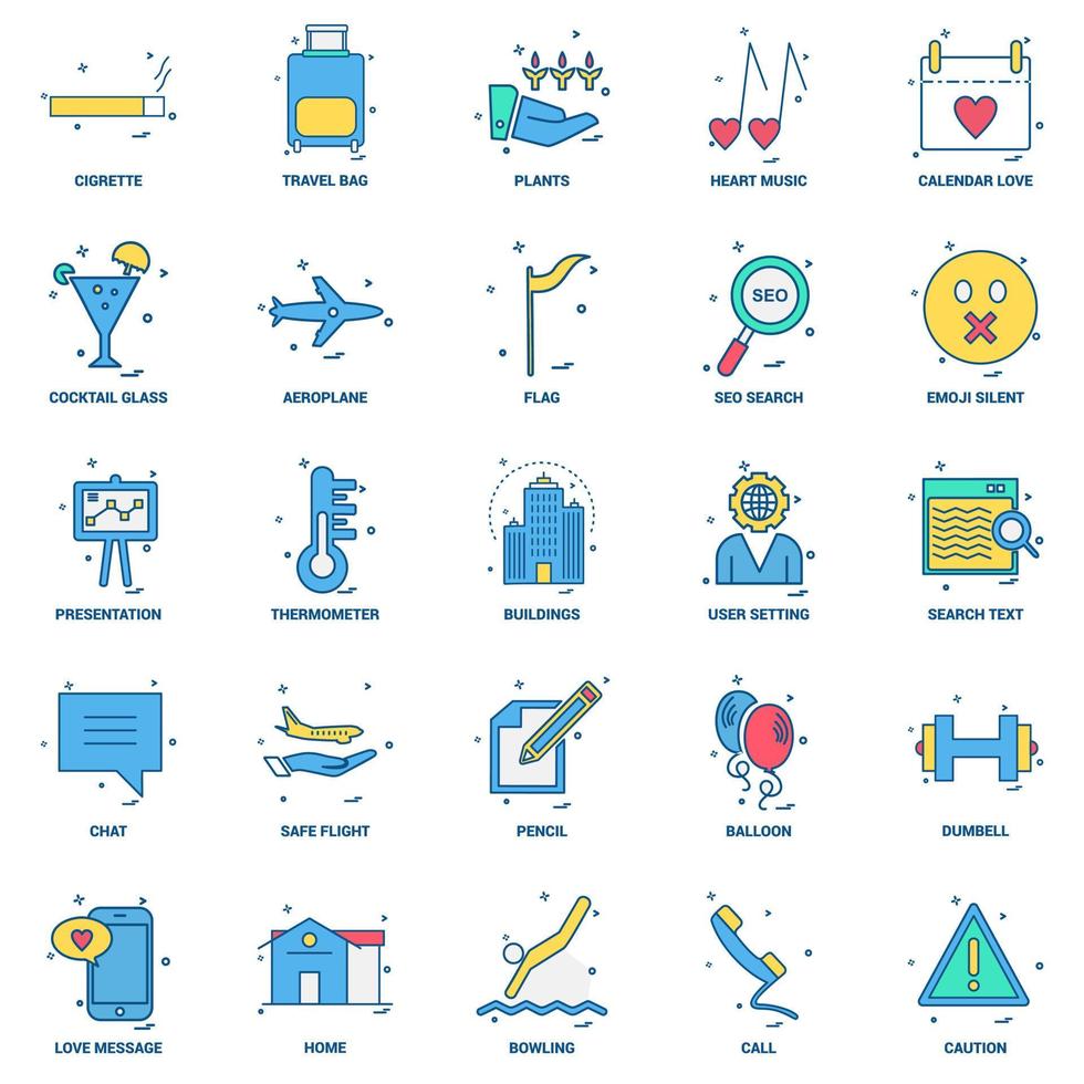 25 Business Concept Mix Flat Color Icon set vector