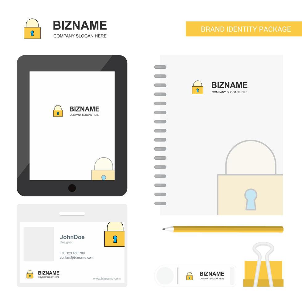 Locked Business Logo Tab App Diary PVC Employee Card and USB Brand Stationary Package Design Vector Template