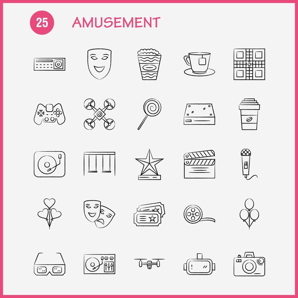 Amusement Hand Drawn Icons Set For Infographics Mobile UXUI Kit And Print Design Include Cycle Bicycle Cycling Exercise Guitar Music Musical Instrument Eps 10 Vector