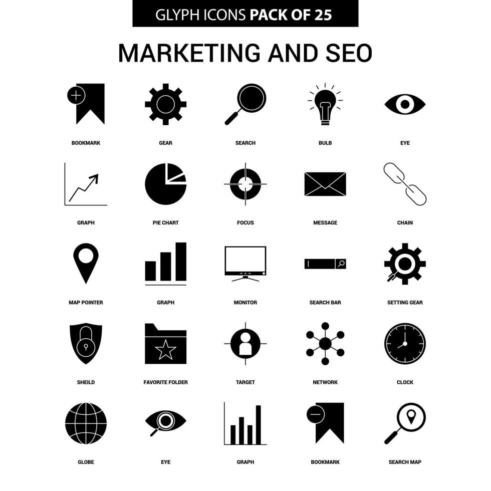 conjunto de iconos de vector de glifo de marketing y seo