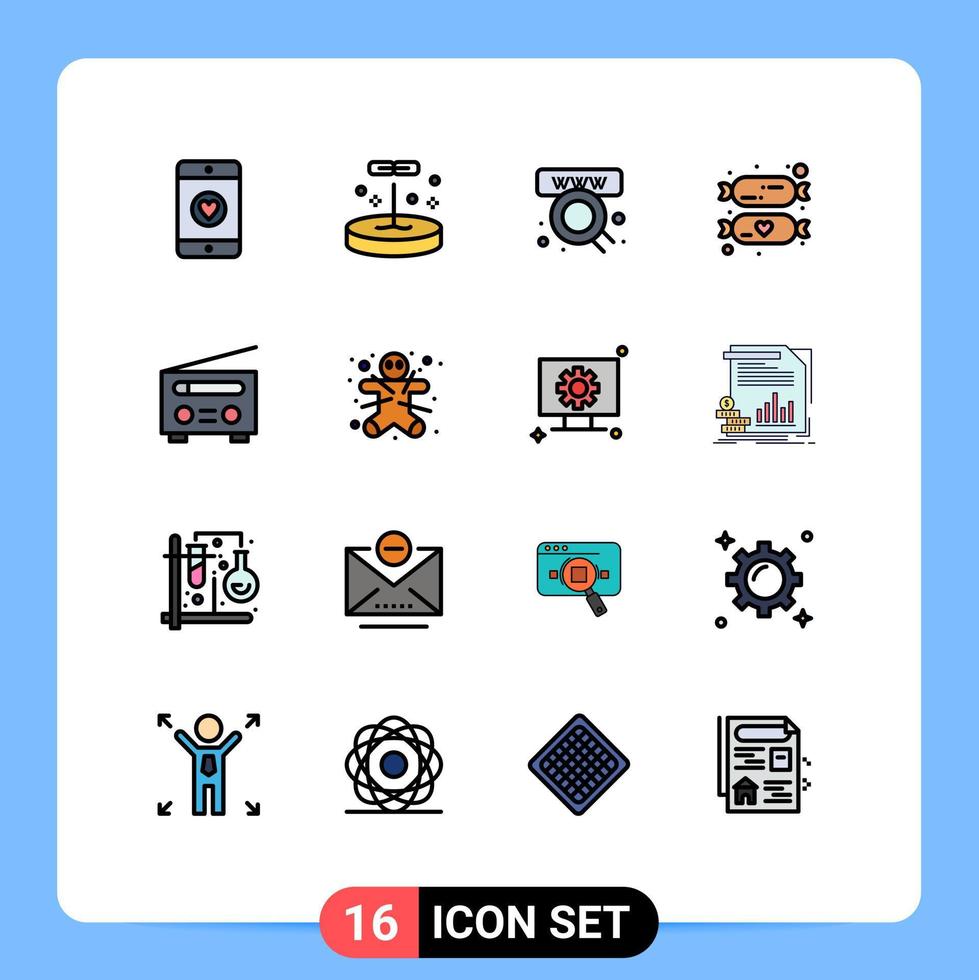 conjunto de 16 iconos modernos de la interfaz de usuario signos de símbolos para dispositivos de radio dulces en línea elementos de diseño de vectores creativos editables