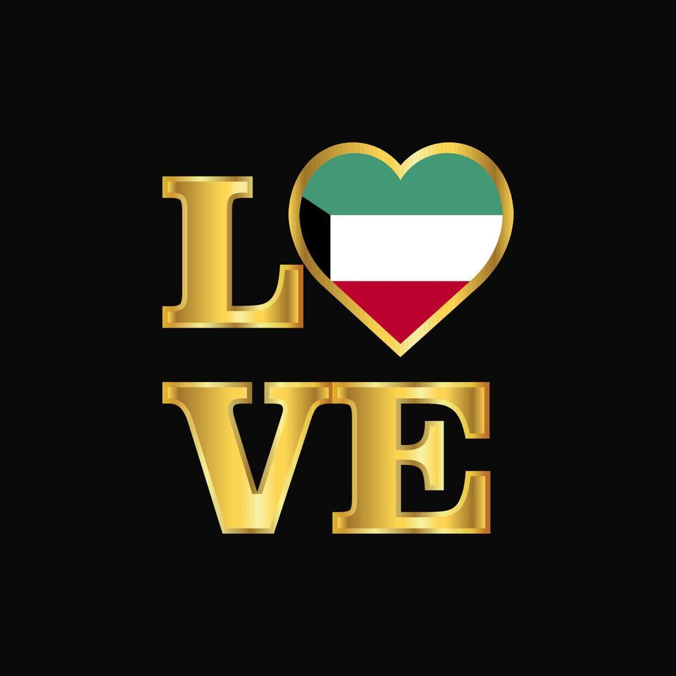 tipografía de amor diseño de bandera de kuwait vector letras de oro