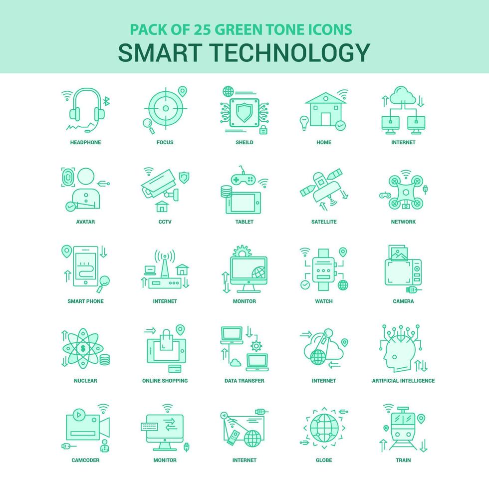 25 conjunto de iconos de tecnología inteligente verde vector