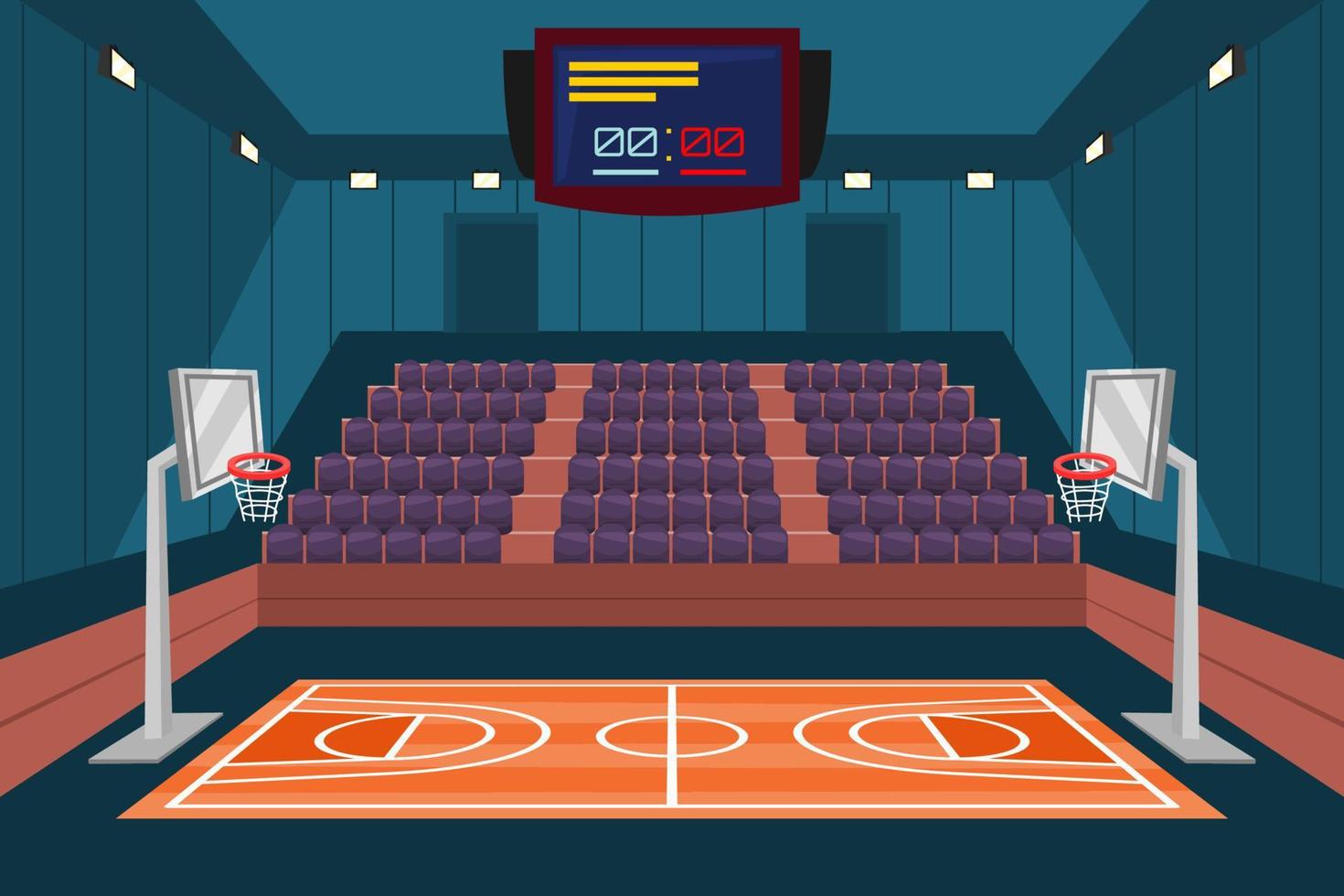 fondo de cancha de baloncesto interior vector