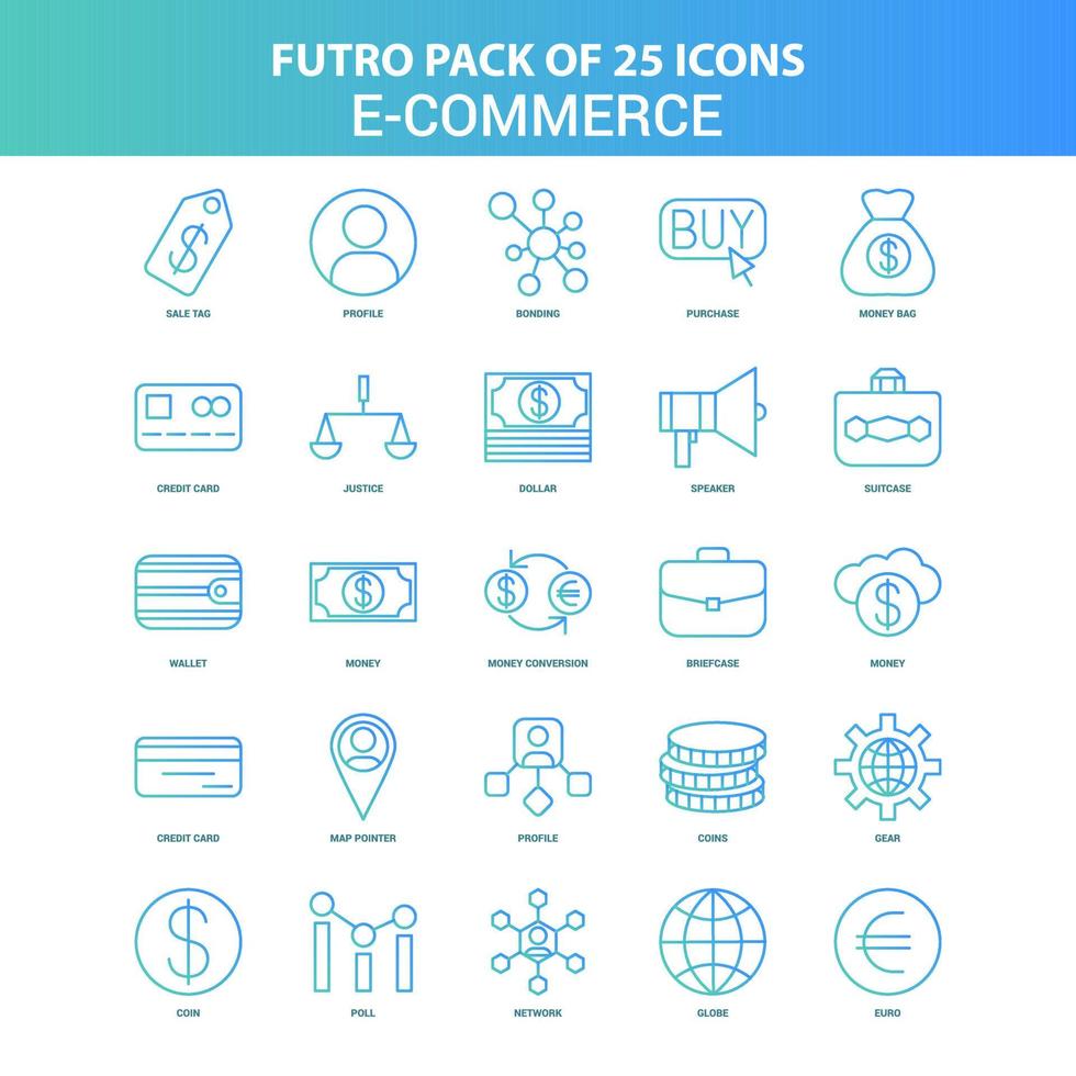 25 Green and Blue Futuro ECommerce Icon Pack vector