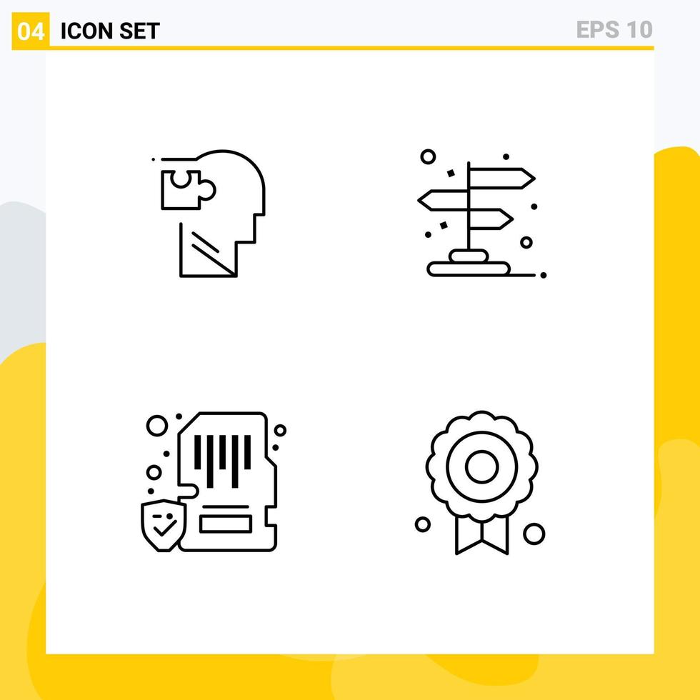 Stock Vector Icon Pack of 4 Line Signs and Symbols for human card puzzle directions lock Editable Vector Design Elements