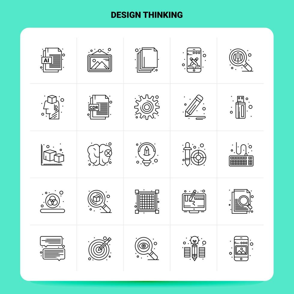 esquema 25 conjunto de iconos de pensamiento de diseño diseño de estilo de línea vectorial conjunto de iconos negros paquete de pictogramas lineales ideas de negocios web y móviles diseño ilustración vectorial vector