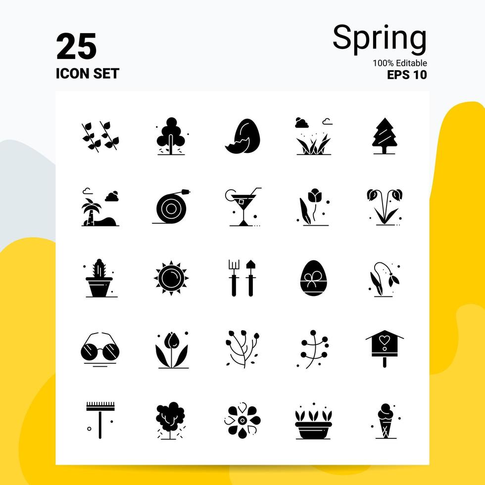 25 Spring Icon Set 100 Editable EPS 10 Files Business Logo Concept Ideas Solid Glyph icon design vector