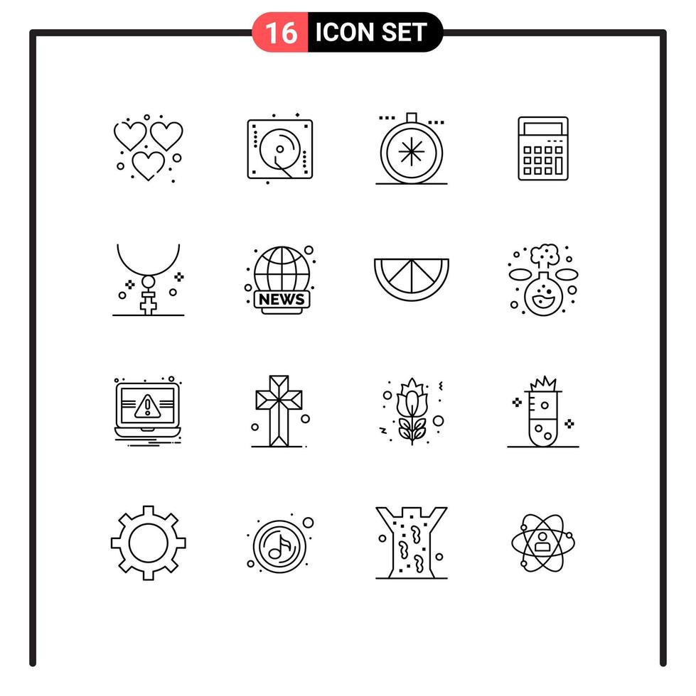 conjunto de 16 iconos modernos de la interfaz de usuario signos de símbolos para la oficina de pascua brújula calculadora matemática elementos de diseño vectorial editables vector