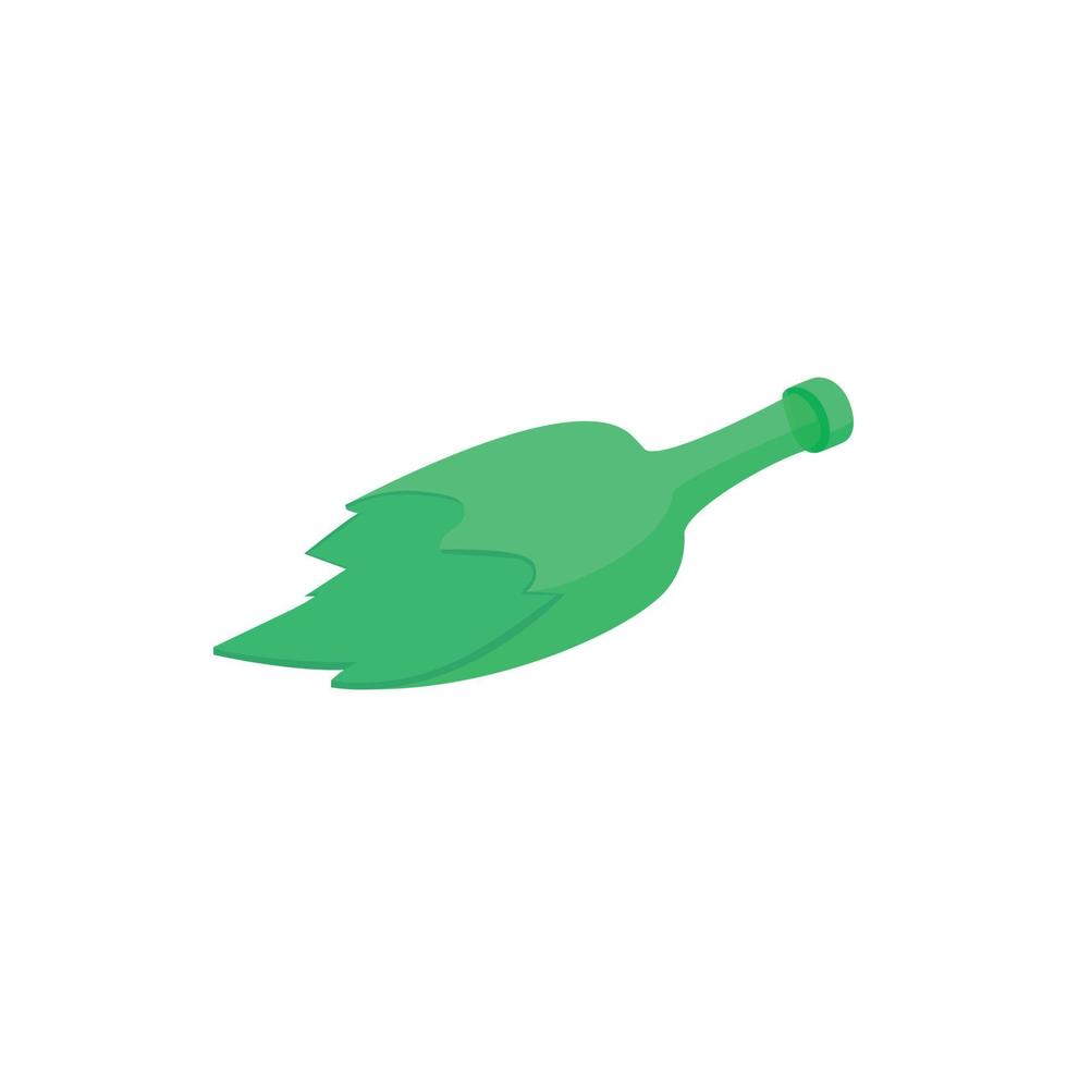 icono de botella verde rota, estilo de dibujos animados vector