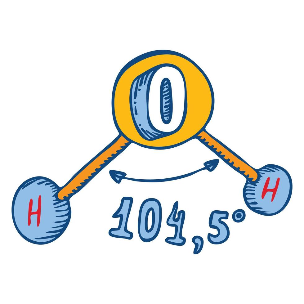 Water molecule angle icon, hand drawn style vector
