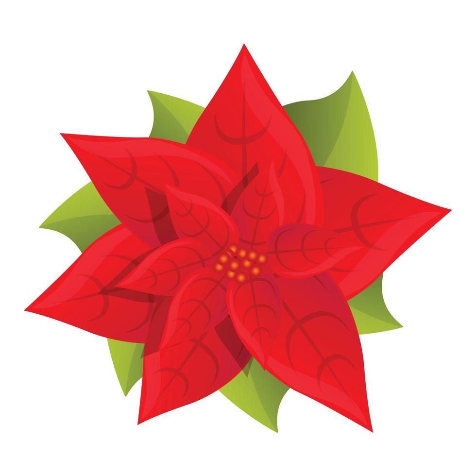 Red poinsettia icon, cartoon style vector
