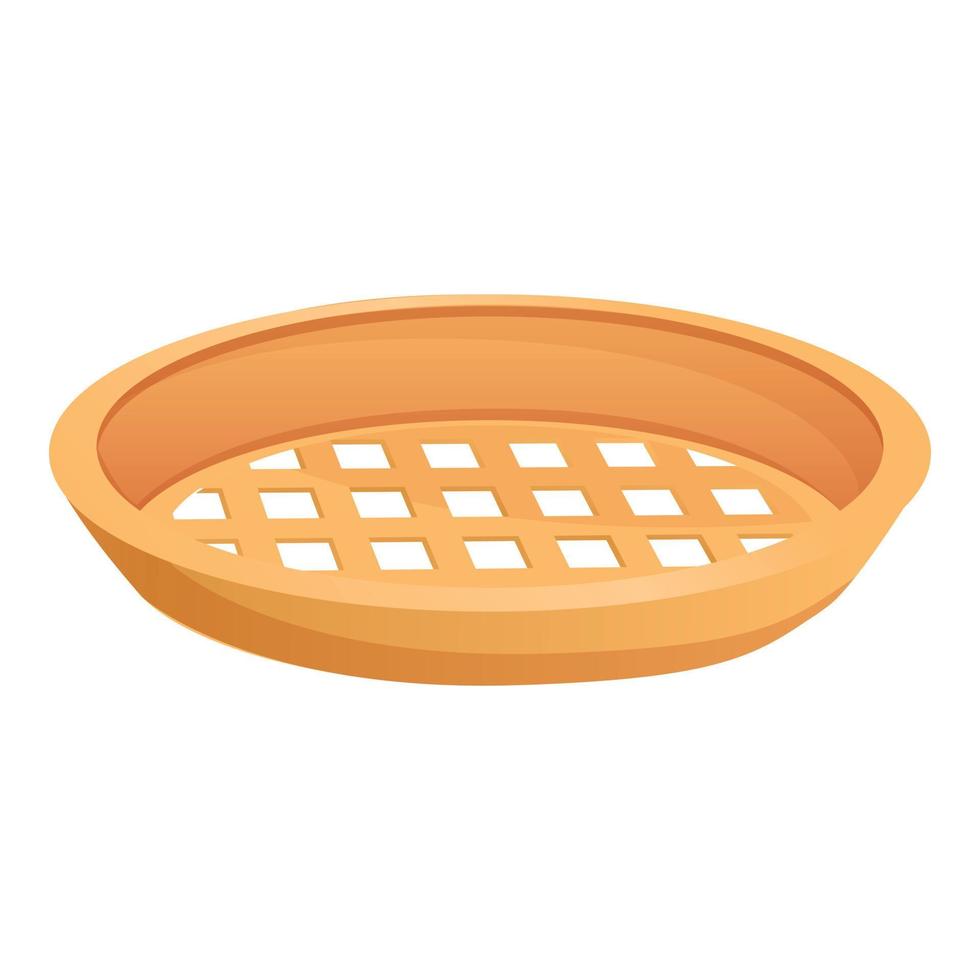 Wood sieve plate icon, cartoon style vector