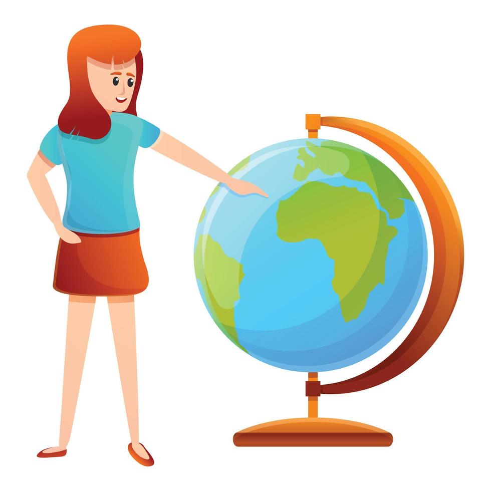 Girl lesson globe icon, cartoon style vector