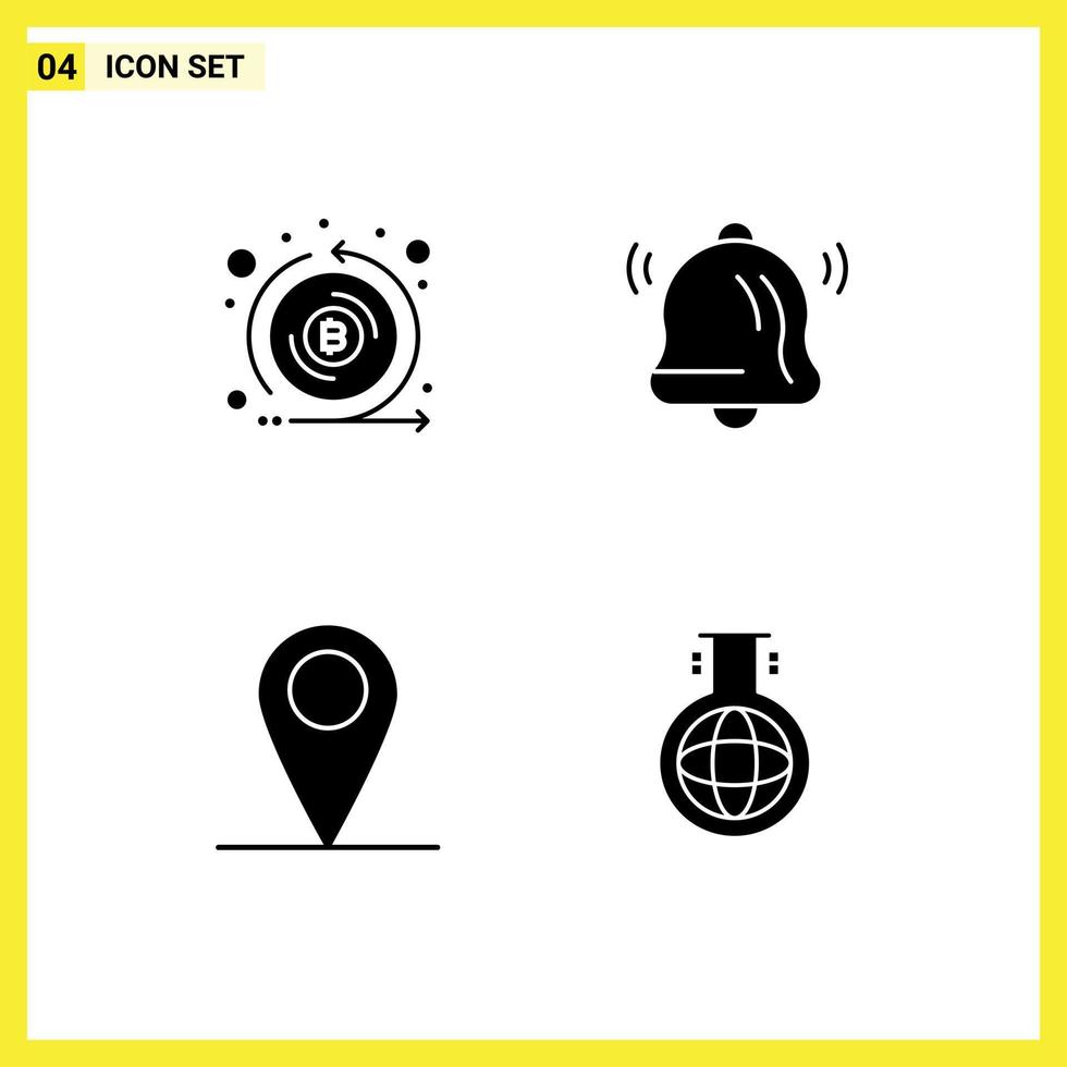 Modern Set of 4 Solid Glyphs and symbols such as coin location emission communication world Editable Vector Design Elements