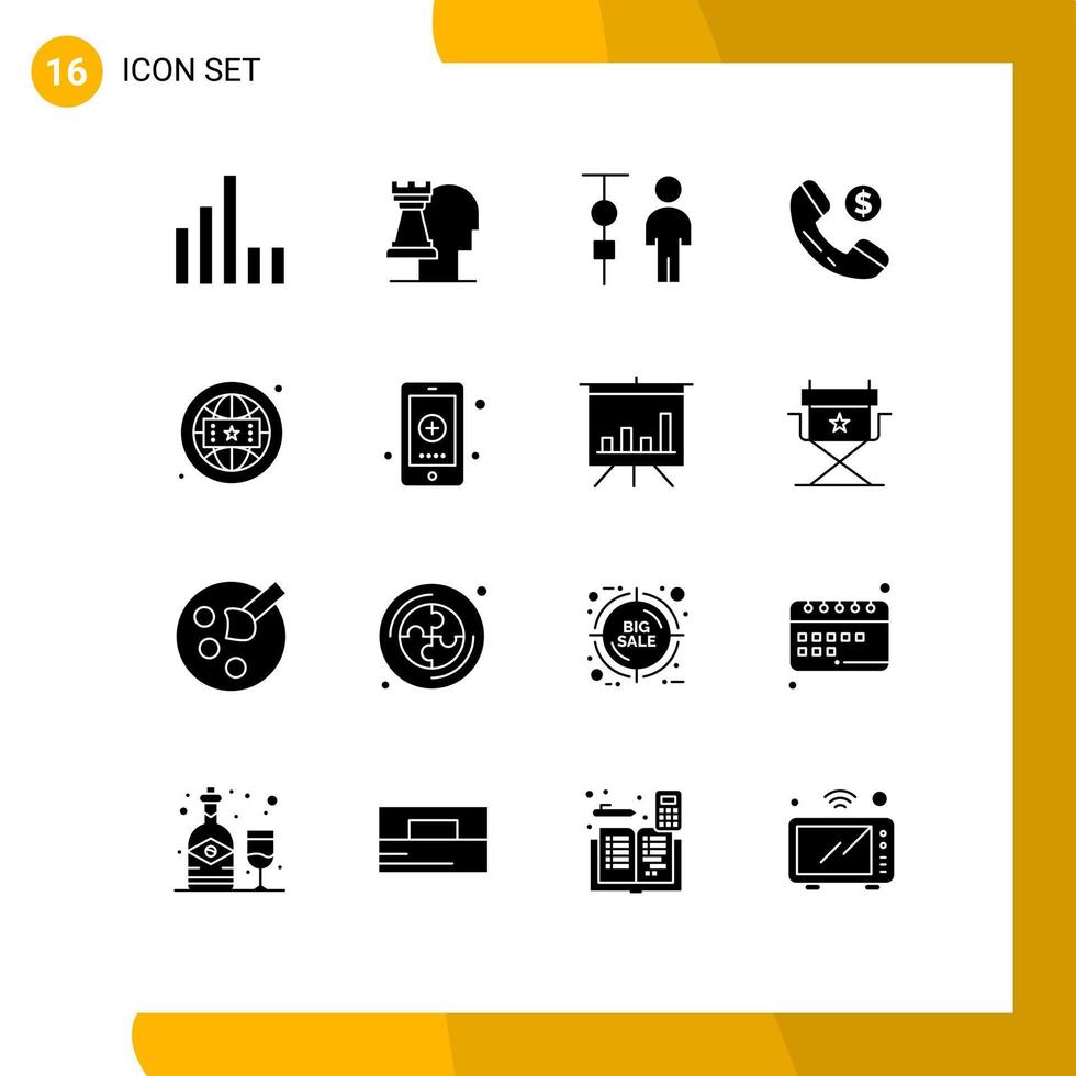 Modern Set of 16 Solid Glyphs and symbols such as global brand chart shopping ecommerce Editable Vector Design Elements