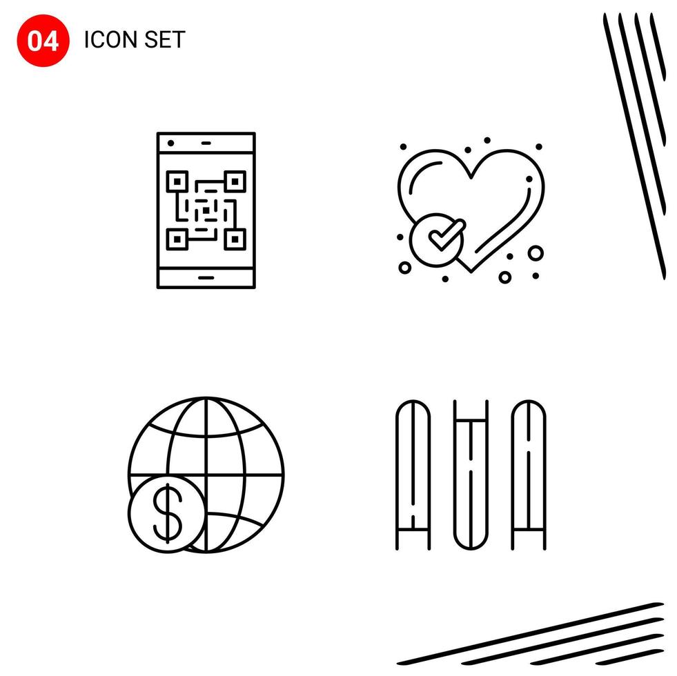 Collection of 4 Vector Icons in Line style Pixle Perfect Outline Symbols for Web and Mobile Line Icon Signs on White Background 4 Icons Creative Black Icon vector background